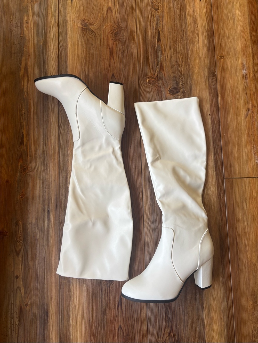Women’s White Tall Block Heel Boots
